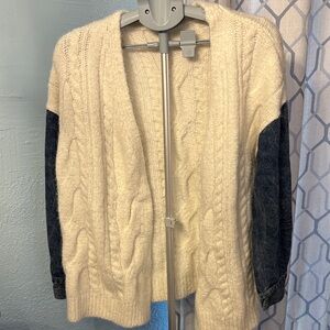 MACARON Ivory Cable Knit Cardigan with Dark Sleeves